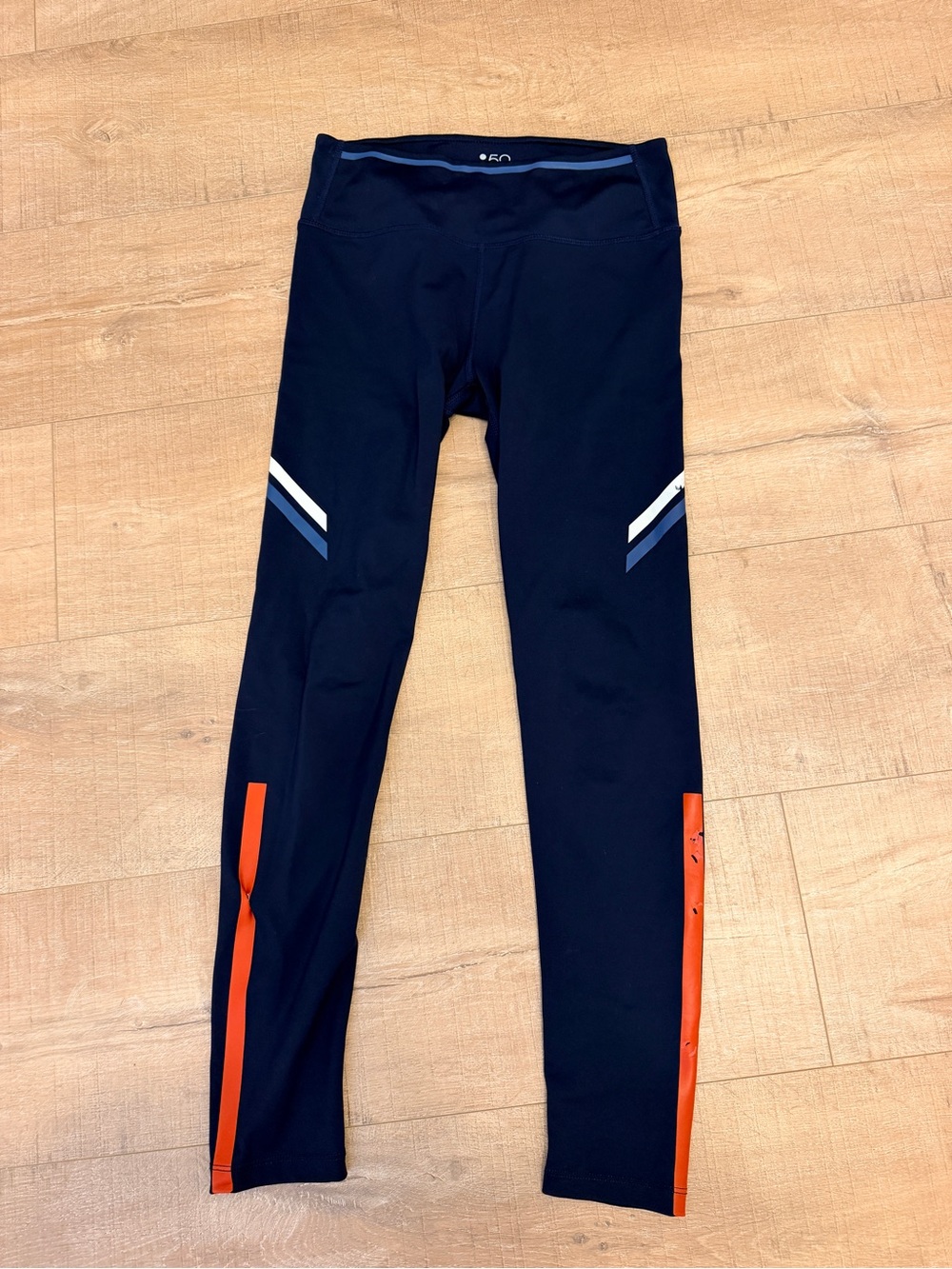 Splits59 Navy Athletic Leggings with Orange/Red Accents